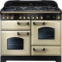 rangemaster classic deluxe 110 dual fuel range cooker - cream  brass cream