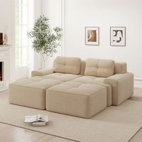 sofa modular de pana beige 2 plazas con otomana y asiento profundo
