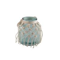 jarron de vidrio verde agua macrame h165cm