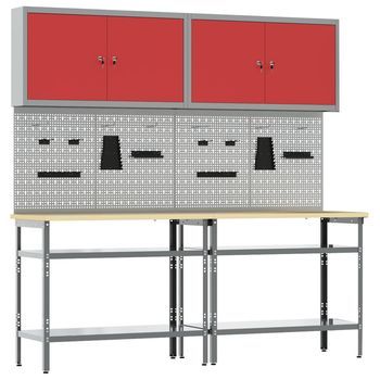Conjunto De Banco De Trabajo 8 Uds. Rojo Y Gris Vidaxl