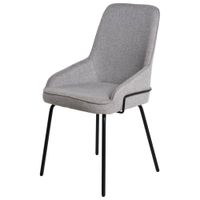 silla acolchada gris claro con detalles metalicos negros y patas finas