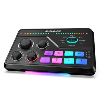 Mezclador de Audio FIFINE SC8 con Iluminación RGB y Cambiador de Voz, Preamplificador de Micrófono XLR, 3 Modos de Ecualización, Plug & Play para Juegos/Streaming/Podcasts
