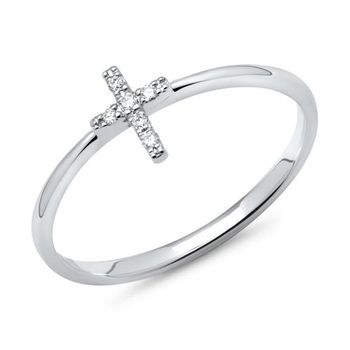 14 quilates anillo de oro blanco cruz con 6 diamantes 0,03 ct.