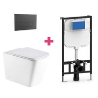 pack inodoro suspendido ceramica pisa con cisterna y pulsador negro rectangular