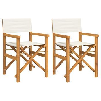 2 Uds Sillas De Director Plegables Madera Maciza Teca Crema
