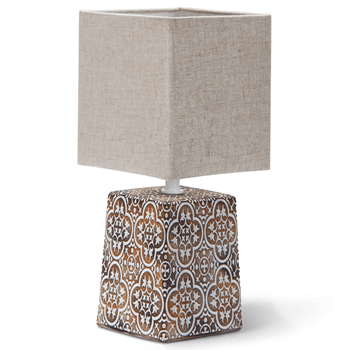 Aigostar Lámpara de Cerámica, Lámpara de Mesa E14, LED Luz Mesita de Noche, Pantalla de Tela, Lámpara Escritorio Diseño Clasico Vintage para Dormitorio, Estudio, Salon etc