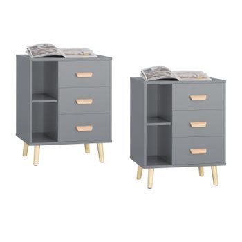 Set De 2 Mesas Auxiliares Mesita De Noche Con 3 Cajones Mesa Para Salón Comedor Con 2 Estantes 48 X 40 X 60 Cm Gris Fbt95-hgx2 Sobuy Es