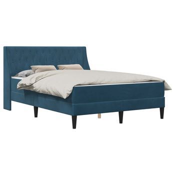 Estructura De Cama Con Colchón Azul 140 X 190 Cm Terciopelo Vidaxl