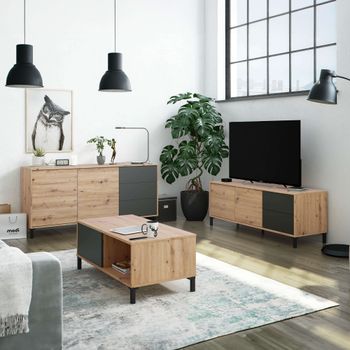 Pack 3 Muebles De Salón En Color Roble Nodi Y Gris Antracita