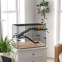 jaula pawhut para hamster habitat para roedores 3 pisos con ruedas pasarelas casita botella de agua tazon 765l x 485l x 545h cm negro
