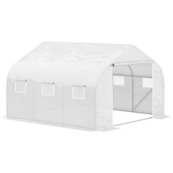 Outsunny Invernadero de Jardín Invernadero de Plantas 350x300x200cm Tipo Túnel con 6 Ventanas Puerta Enrollable Blanco   Aosom Españ