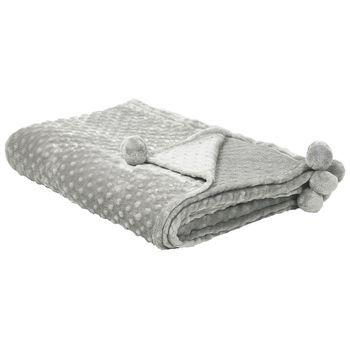 Manta Gris Claro 200 X 220 Pompones Textura Suave Colcha Sofá Cama Comodidad Samur