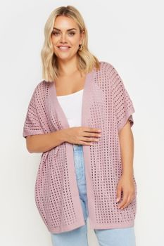 Yours Cárdigan Rosa Estilo Crochet, Mujer Curvy Y Tallas Grandes, Yours