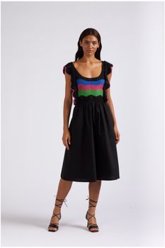 vestido midi con top de croché black