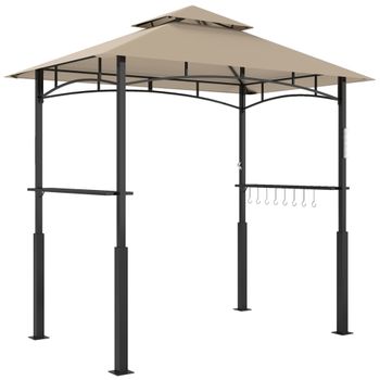 Outsunny Cenador de barbacoa de dos niveles toldo para jardín con luz LED 240 x 150 x 250 cm kaki   Aosom España