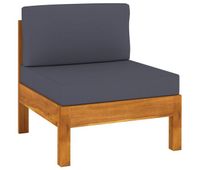 vidaxl sofa central de madera de acacia con cojines gris oscuro