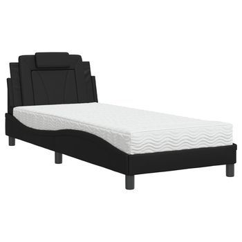 Cama Viana Con Colchón Cuero Sintético Negro 90x190 Cm Vidaxl