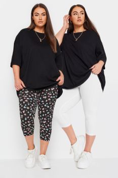 Yours Juego 2 Leggings Capri: Blanco Y De Flores, Mujer Curvy Y Tallas Grandes, Yours