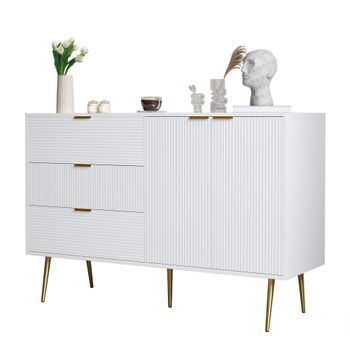 Aparador - Mueble De Salón Y Comedor - Mdf - Blanco Y Dorado (120x38x80.5cm)