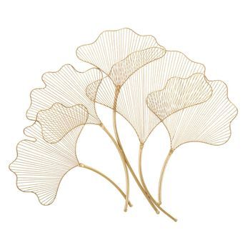 Panel Decorativo 3d De Metal Dorado Con Hojas 79x5x68 Cm