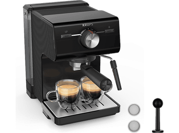 Cafetera express - Krups XP381810, 15 bares, Depósito 2 L, Espumador de leche, Negro