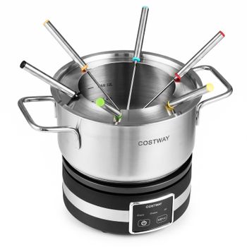 Costway Fondue Eléctrica 1200W con Recipiente Extraíble Acero Inoxidable 6 Tenedores Codificados Termostato Capacidad 23L