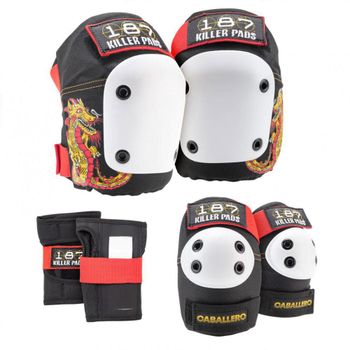 187 Killer Pads Six Pack Set - Caballero Black/Red/Gold Small/Medium