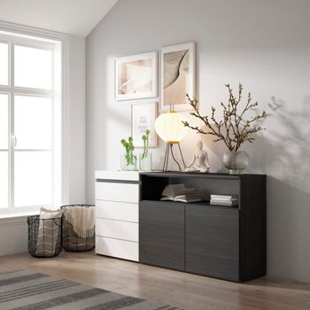 Cómoda efecto madera blanco y negro 157x35x75cm