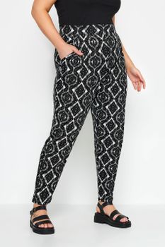 Yours Pantalones Negros Bombachos Estampado Ikat, Mujer Curvy Y Tallas Grandes, Yours
