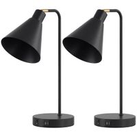 homcom pack de 2 lamparas de mesa modernas de acero con puertos usb casquillo e27 bombilla no incluida negro   aosom espana