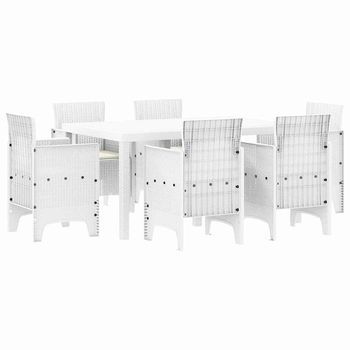 Conjunto De Comedor De Jardín 7 Piezas | Mueble De Jardín Blanco Ratan Polt