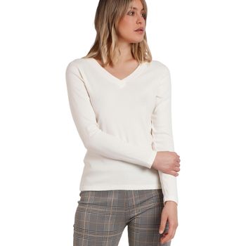 Admas Blusa Pico Top de manga larga y cuello en V para mujer