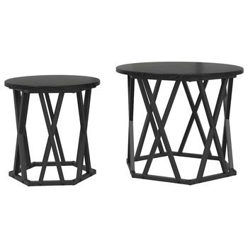 2 Piezas Mesa Lateral | Mesas Auxiliar Roble Negro Madera Ingenierizada Y Acero