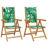 pack 2 uds sillas de jardin  silla de exterior  sillon madera acacia y tela estampado de hojas