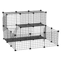 pawhut jaula modular animales pequenos 24 paneles 2 puertas cobayas conejos chinchillas 105x105x70cm negro   aosom espana