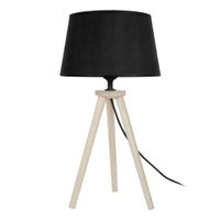 lampara de mesa tripode madera natural pantalla negro