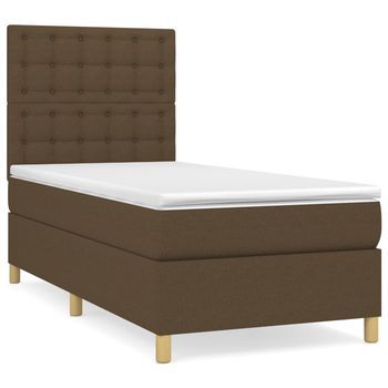 Cama Individual | Cama Para Adultos | Cama Box Spring Con Colchón Tela Marrón Oscuro 80x200 Cm