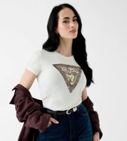guess para mujer w6yi31k4350 camiseta con logo impreso blanco roto xl casual algodon manga corta