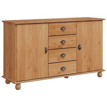 Vitrina Askim Marrón 133.5 X 40 X 79 Cm Madera Maciza De Pino