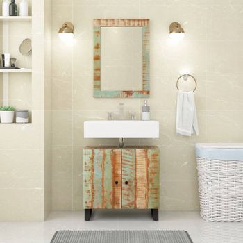 Espejo Decorativo | Espejo De Vidrio Y Madera Maciza Reciclada 70x50 Cm Cfw129062
