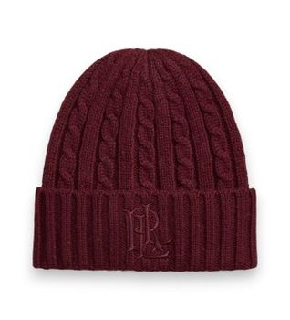 Lauren Ralph Lauren para mujer. 454P23505004 Gorro en punto de ochos con logotipo
rojo (OSFA), Casual, Granate, Tela
