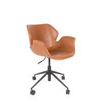 silla de oficina de cuero marron con ruedas