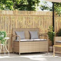 banco de jardin con almacenaje y cojin beige ratan sintetico