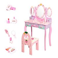 tocador infantil de madera con taburete y cajones mesa de maquillaje para ninas con accesorios y espejo plegable