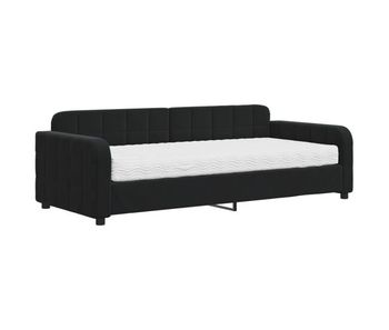 Sofá cama - sofá convertible con colchón terciopelo negro 90x200 cm
