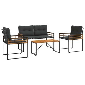 Juego De Muebles De Exterior Con Cojín 4 Piezas | Mobiliario De Jardín Gris Oscuro