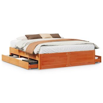 Cama Con Cajones Sin Colchón Madera Maciza Marrón 180x200 Cm Vidaxl