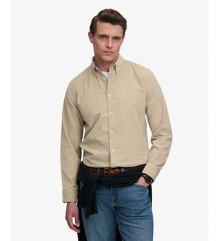 Superdry para hombre. M4011044A Camisa Classic Needle beige (S), Casual, Algodón, Manga larga, Taupe
