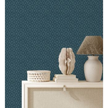 Papel Pintado Vinílico Ecológico De Diseño De Rombos Efecto Fibra Vegetal Con Relieve - Kaylan 681471 De Gaulan - Rollo De 10 M X 0,52 M