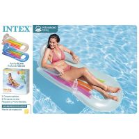intex- colchoneta sillon bronceador blanco y azul 160x85 cm comodo ligero manejable seguro y practico maximo 80kg incluye kit de parche reparacion gran calidad oficial garantizado ideal para